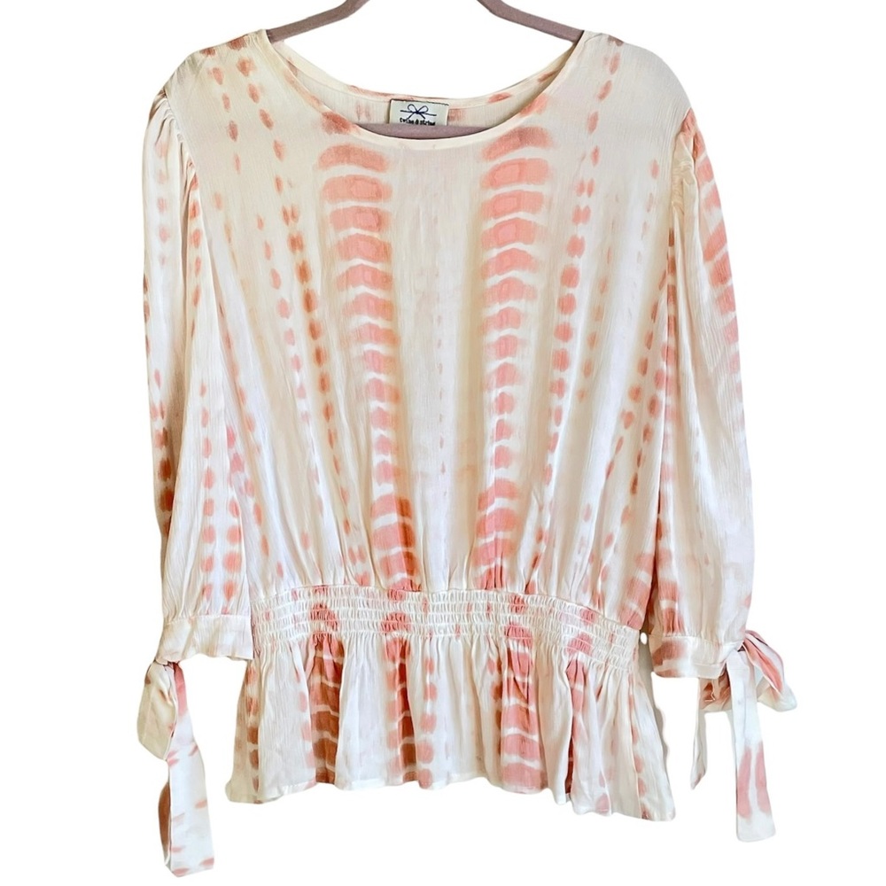 ♥️ Peachy Pink Tie Dye 3/4 Sleeve Peplum Top